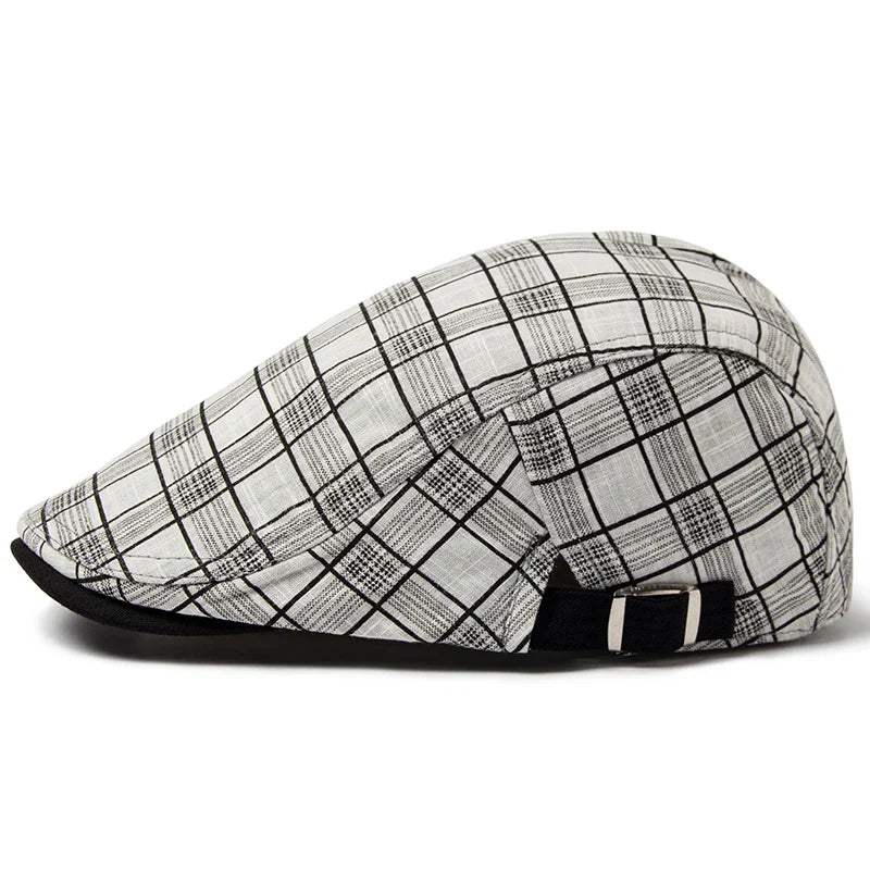 béret homme carreaux, béret en coton, accessoire homme vintage, béret design rétro, béret ajustable homme


