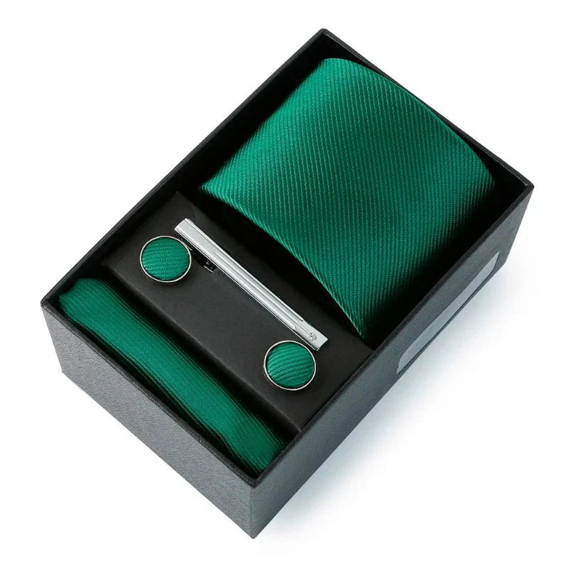 coffret cravate unie, cravate en soie et polyester, accessoire homme élégant, boutons de manchette de luxe, coffret cadeau pour homme