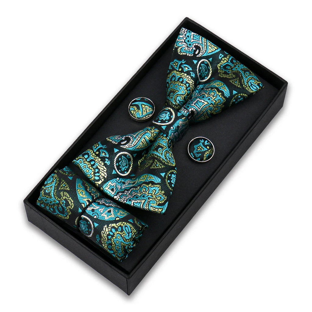 coffret cravate nœud papillon, nœud papillon imprimé, accessoire homme élégant, coffret cadeau masculin, ensemble cravate sophistiqué