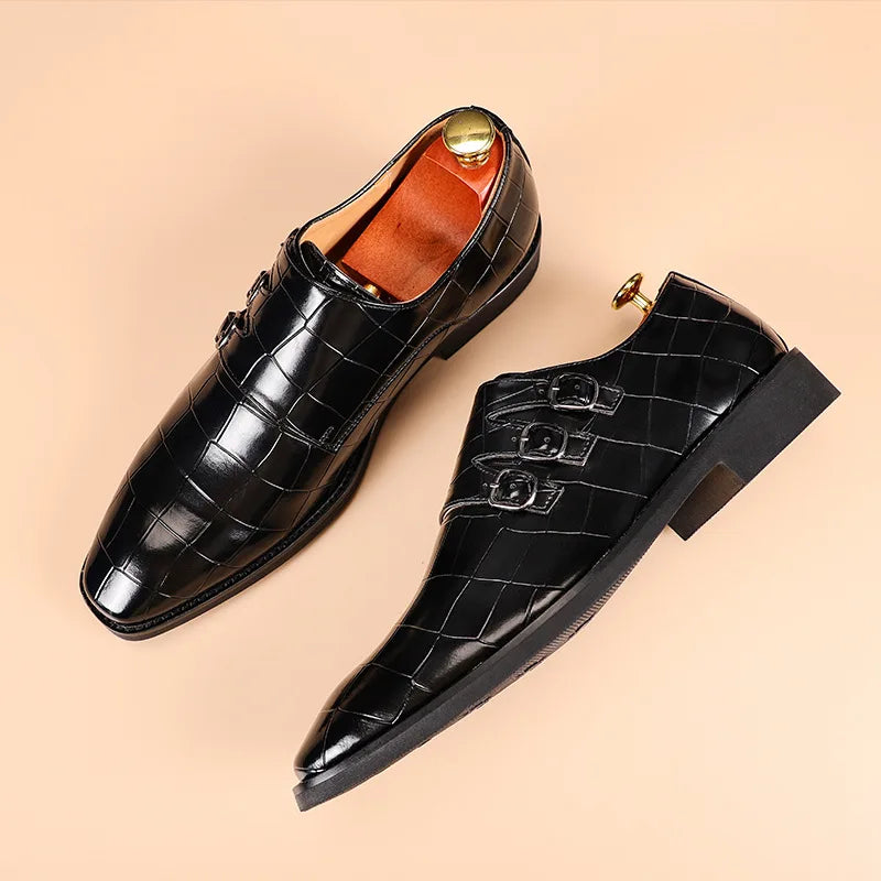 chaussure monk strap homme, chaussure homme à boucles, chaussure homme motifs croco, chaussure de ville élégante, chaussure homme bout pointu