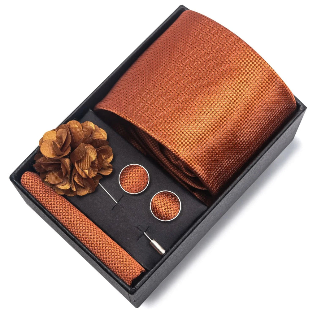 coffret cravate unie, cravate en soie luxe, ensemble accessoires homme, épingle de revers pour homme, cravate pour mariage