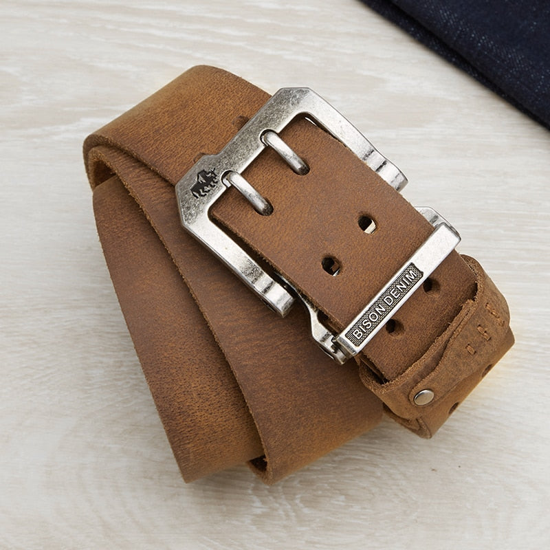 ceinture homme cuir de bison, ceinture cuir véritable, ceinture BISON DENIM, accessoire homme luxe, ceinture classique