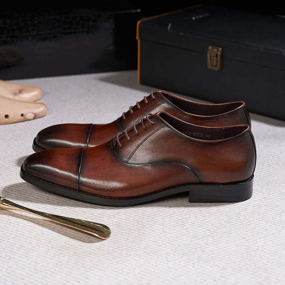 chaussure richelieu homme, chaussure homme patinée, chaussure de ville marron, chaussure formelle classique, chaussure homme bout droit