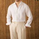 chemise habillée slim homme, chemise habillée homme en lin, chemise élégante homme, chemise en lin slim fit, chemise en lin bleue homme