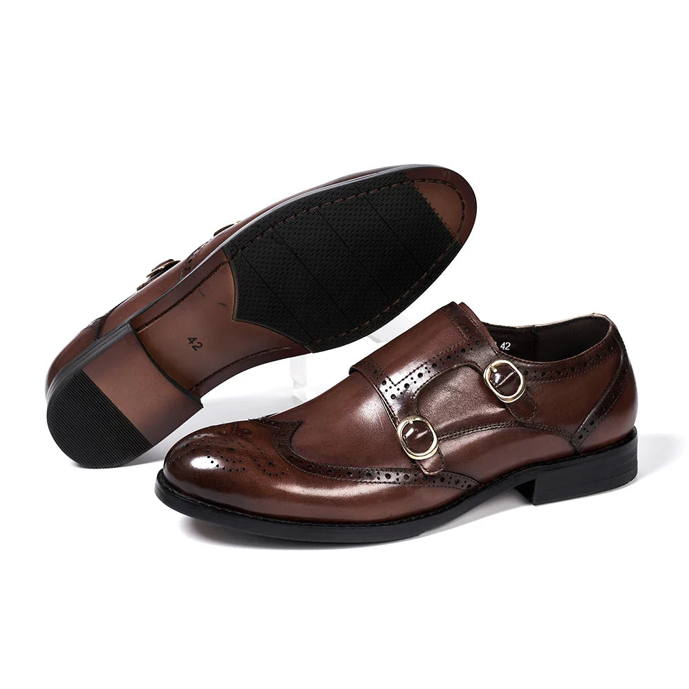 chaussure double monk strap, chaussure brogue homme, chaussure homme marron, chaussure de ville élégante, chaussure homme à boucles