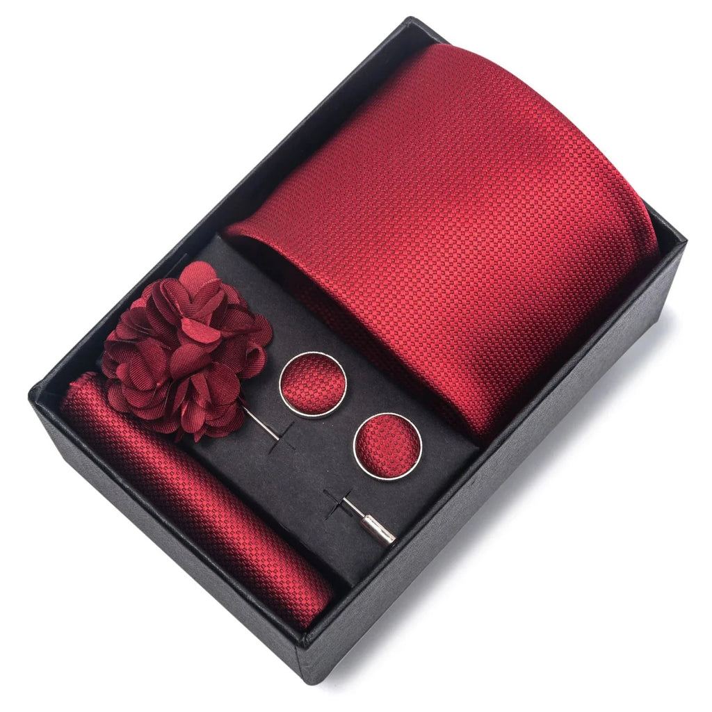 coffret cravate unie, cravate en soie luxe, ensemble accessoires homme, épingle de revers pour homme, cravate pour mariage