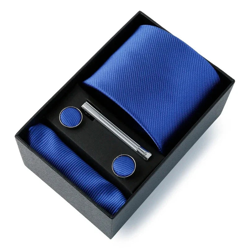 coffret cravate unie, cravate en soie et polyester, accessoire homme élégant, boutons de manchette de luxe, coffret cadeau pour homme