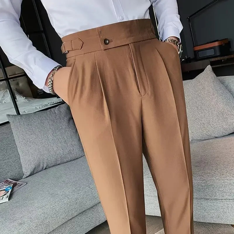 pantalon taille haute homme, pantalon slim habillé, pantalon homme élégant, pantalon formel taille haute, pantalon homme polyester
