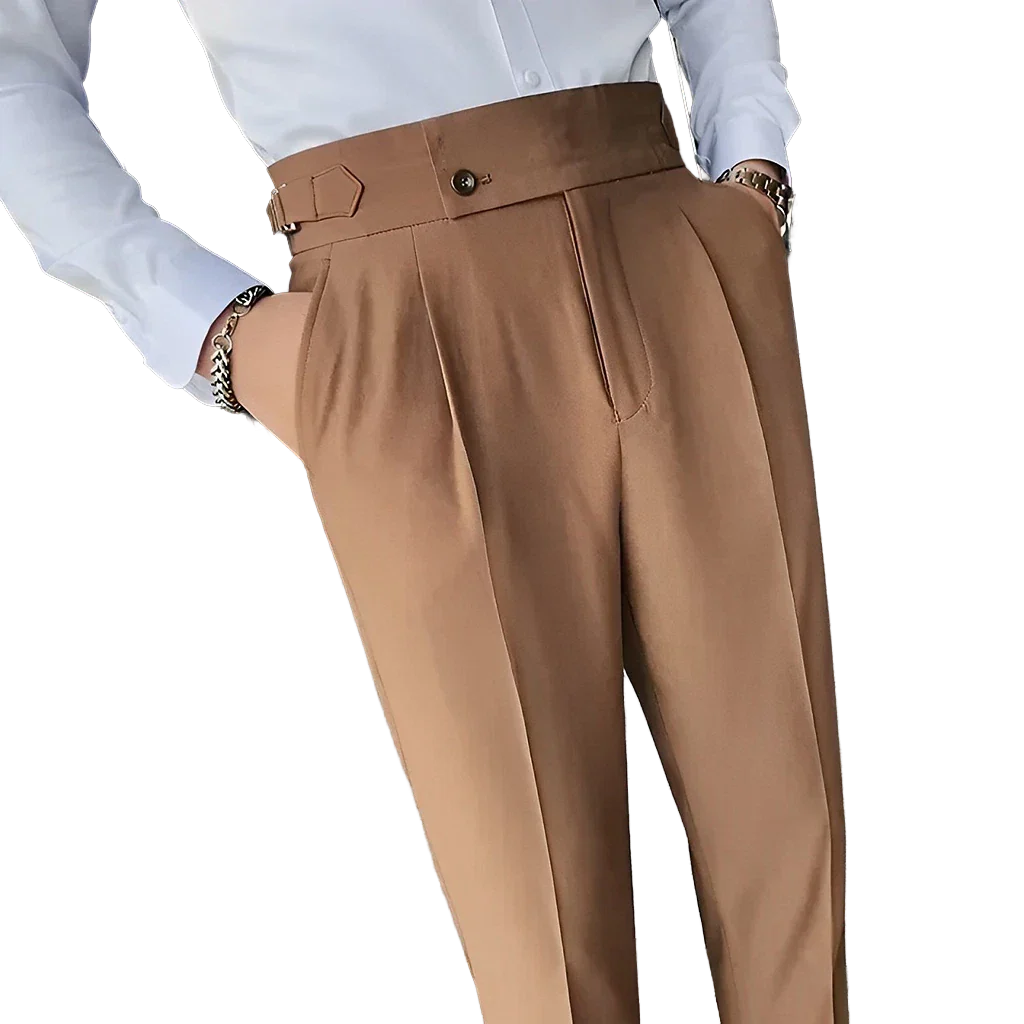 pantalon taille haute homme, pantalon slim habillé, pantalon homme élégant, pantalon formel taille haute, pantalon homme polyester