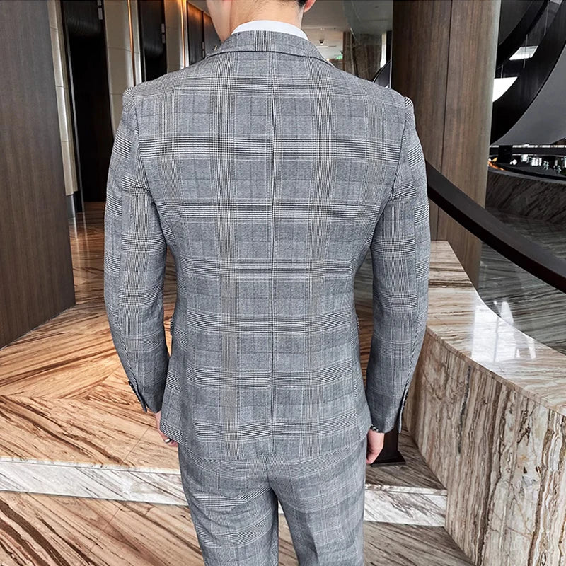 Costume 3 Pièces à Carreaux Slim Fit, Costume 3 Pièces à Carreaux, Costume 3 Pièces Slim Fit, Costume 3 Pièces Moderne, Costume 3 Pièces Complet, Costume 3 Pièces Classique, Costume 3 Pièces