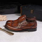 chaussure double monk strap, chaussure brogue homme, chaussure homme marron, chaussure de ville élégante, chaussure homme à boucles