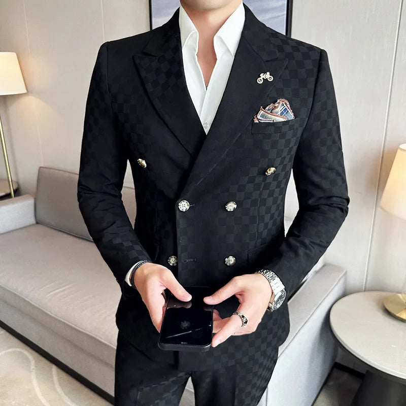 Costume homme quadrillé, Costume homme, Costume quadrillé, Costume croisé, Costume homme croisé, Ensemble homme à carreaux