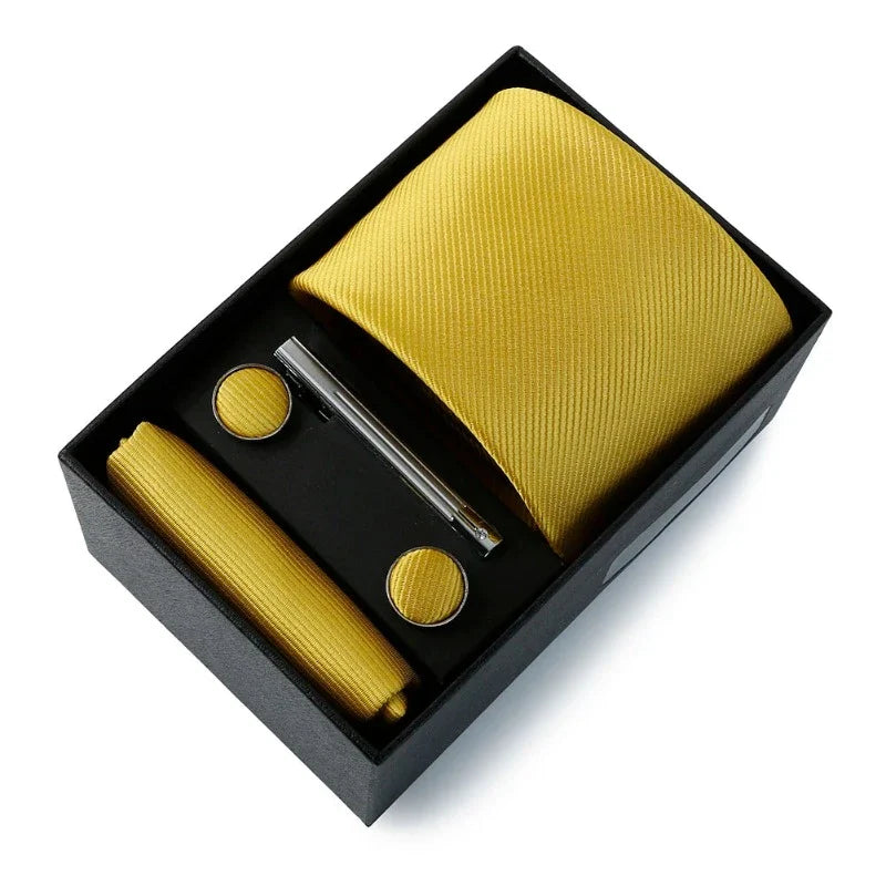 coffret cravate unie, cravate en soie et polyester, accessoire homme élégant, boutons de manchette de luxe, coffret cadeau pour homme