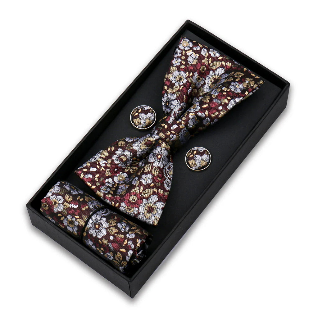 coffret cravate nœud papillon, nœud papillon imprimé, accessoire homme élégant, coffret cadeau masculin, ensemble cravate sophistiqué