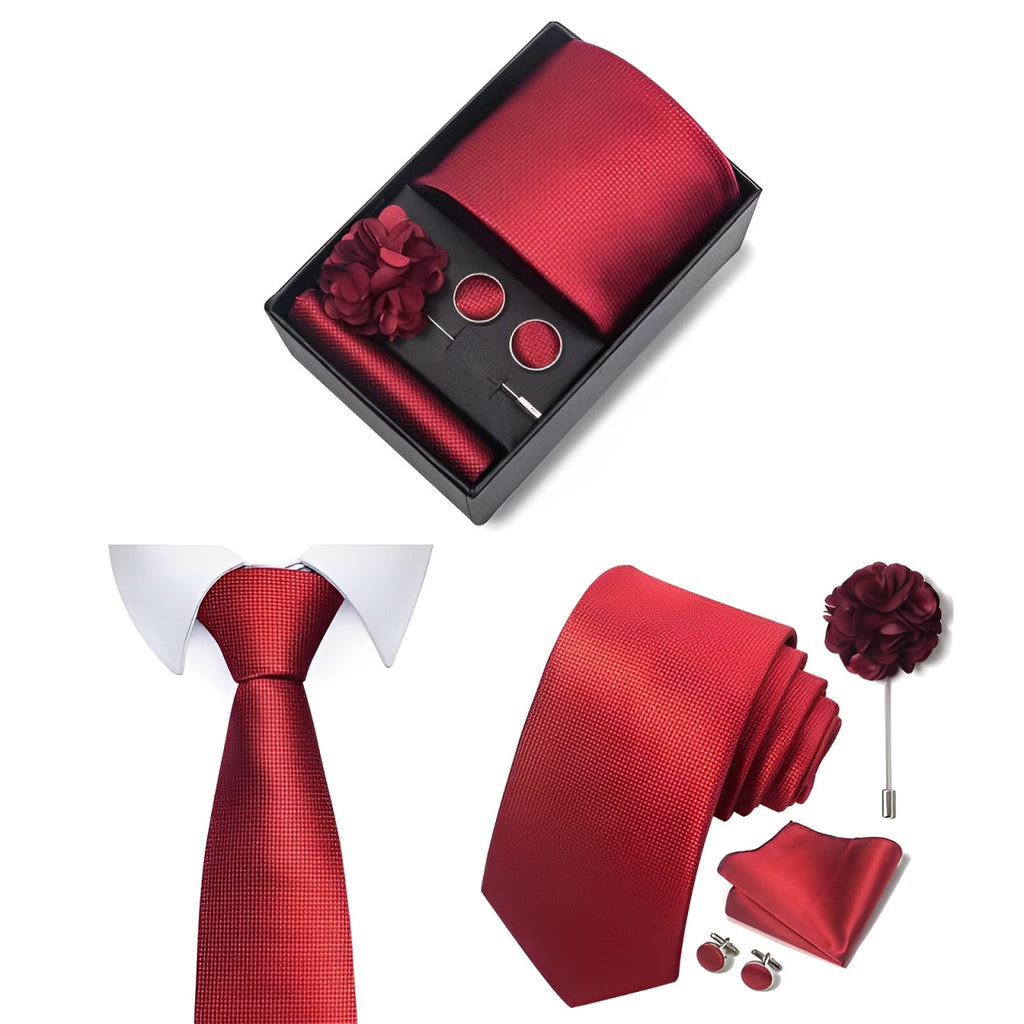 coffret cravate unie, cravate en soie luxe, ensemble accessoires homme, épingle de revers pour homme, cravate pour mariage