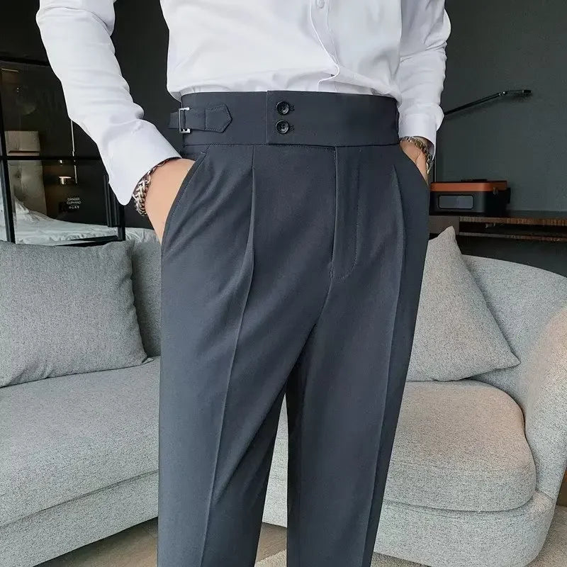 pantalon taille haute homme, pantalon slim habillé, pantalon homme élégant, pantalon formel taille haute, pantalon homme polyester