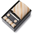 coffret cravate homme, cravate rayée en soie, accessoire masculin élégant, boutons de manchette en soie, coffret cadeau de luxe