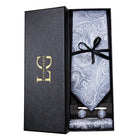 coffret cravate luxe, cravate imprimée en soie, accessoire homme formel, boutons de manchette et pochette, cravate design exclusif