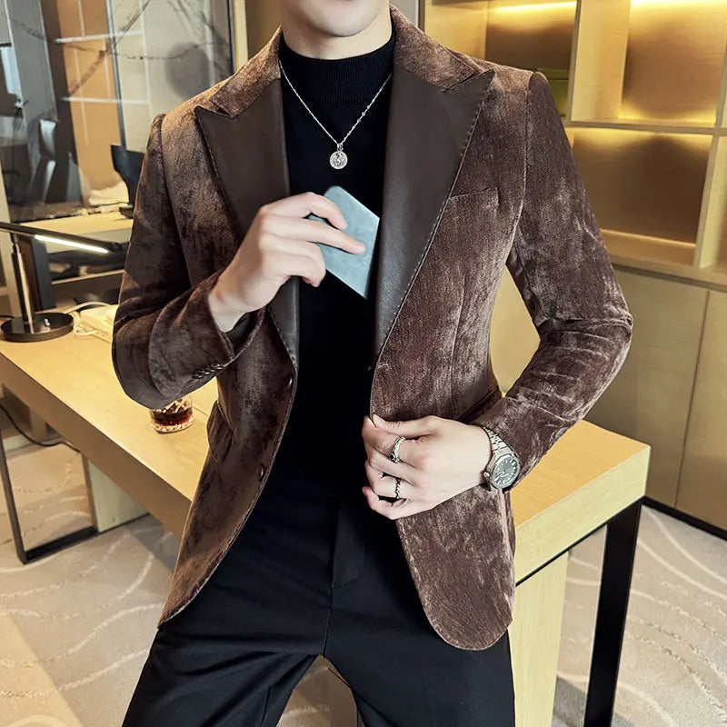 veste homme effet daim, veste homme élégante, veste homme casual chic, veste homme à revers pointe, blazer homme
