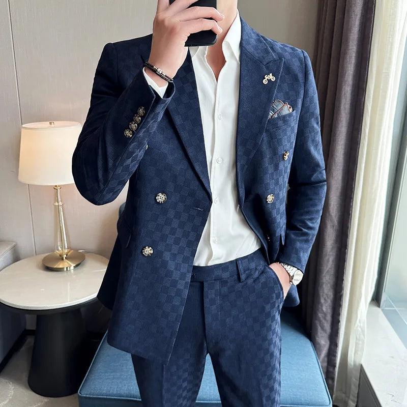 Costume homme quadrillé, Costume homme, Costume quadrillé, Costume croisé, Costume homme croisé, Ensemble homme à carreaux
