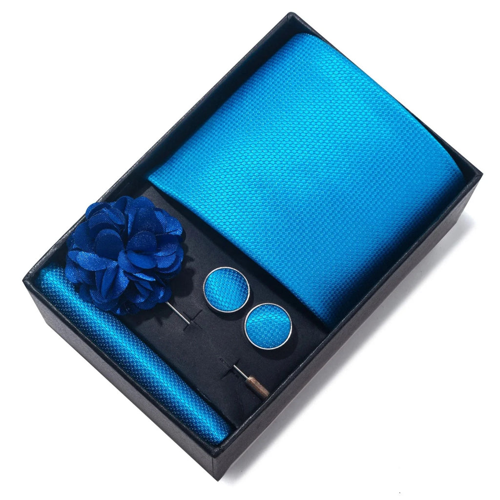 coffret cravate unie, cravate en soie luxe, ensemble accessoires homme, épingle de revers pour homme, cravate pour mariage
