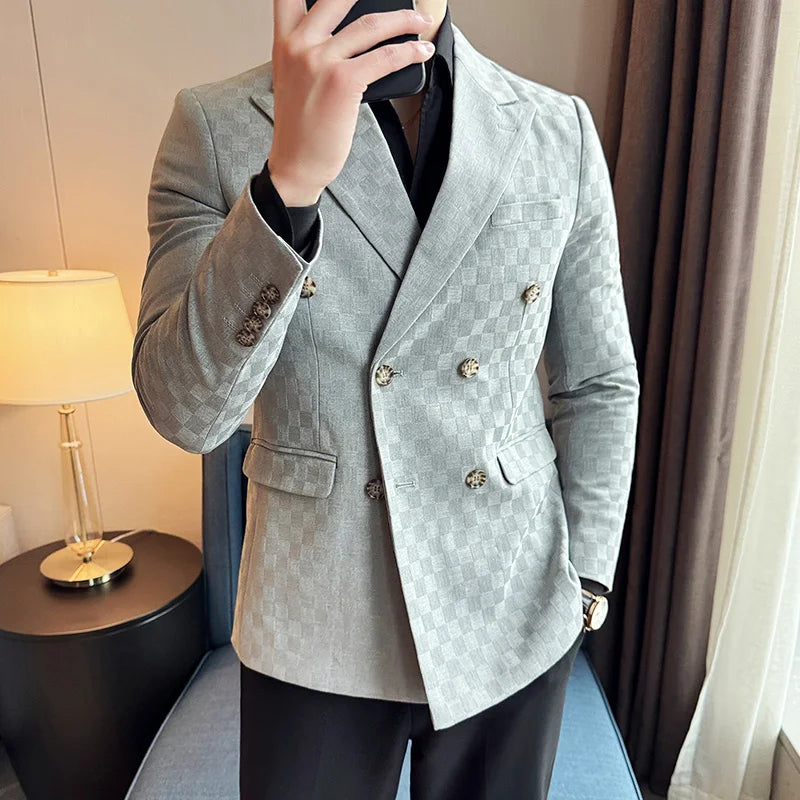 veste homme croisée carreaux, veste homme quadrillée, veste homme élégante, blazer homme style anglais, costume croisé



