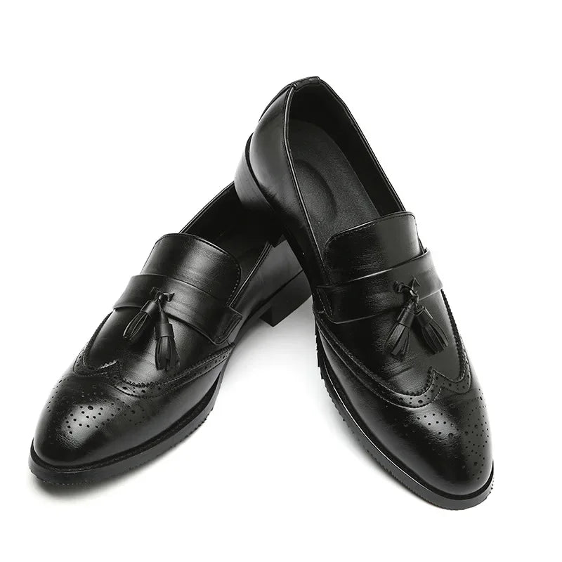mocassin homme élégant, chaussure à glands homme, mocassin brogue homme, chaussure de ville marron, chaussure homme formelle