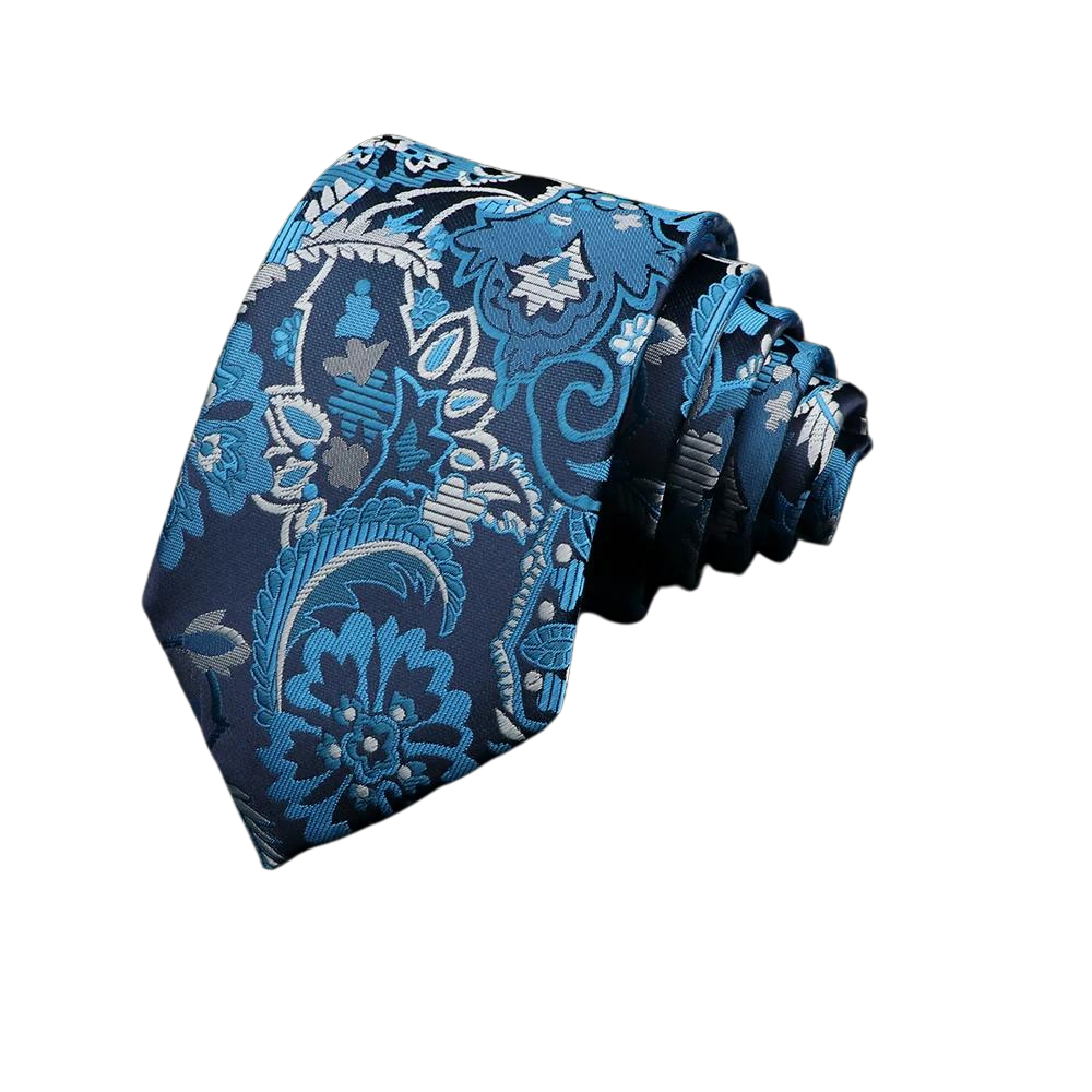 cravate florale imprimée, cravate en polyester premium, accessoire homme élégant, cravate motif exclusif, cravate sophistiquée