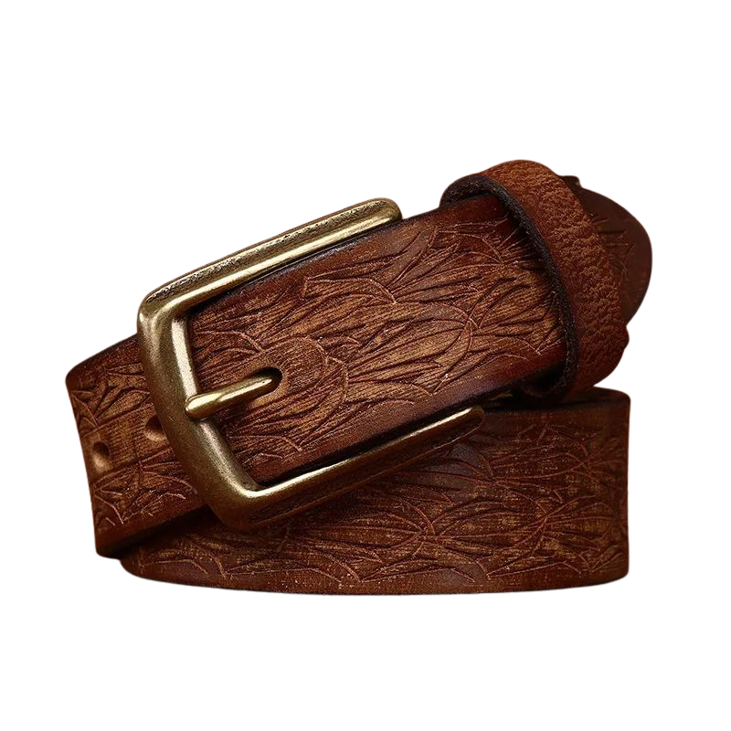 ceinture homme cuir gravé, ceinture vintage, accessoire homme élégant, ceinture artisanale, boucle en cuivre