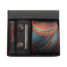 coffret cravate en soie, cravate imprimée de luxe, accessoire homme élégant, coffret cadeau pour homme, boutons de manchette et pochette