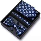 coffret cravate nœud papillon, ensemble cravate imprimée, accessoire homme de luxe, boutons de manchette en soie, coffret cadeau pour homme