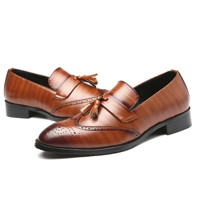 mocassin homme élégant, chaussure à glands homme, mocassin brogue homme, chaussure de ville marron, chaussure homme formelle