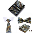 coffret cravate nœud papillon, ensemble cravate imprimée, accessoire homme de luxe, boutons de manchette en soie, coffret cadeau pour homme
